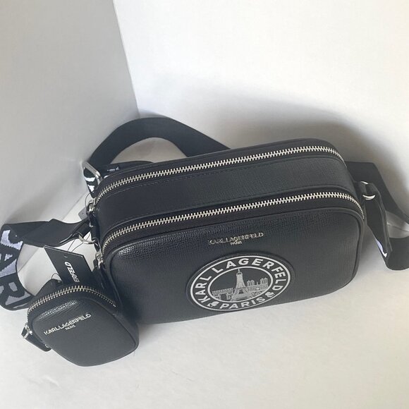 Karl Lagerfeld Maybelle Crossbody Black Ikons Eifel Airpods Coin Case Paris - Picture 4 of 9